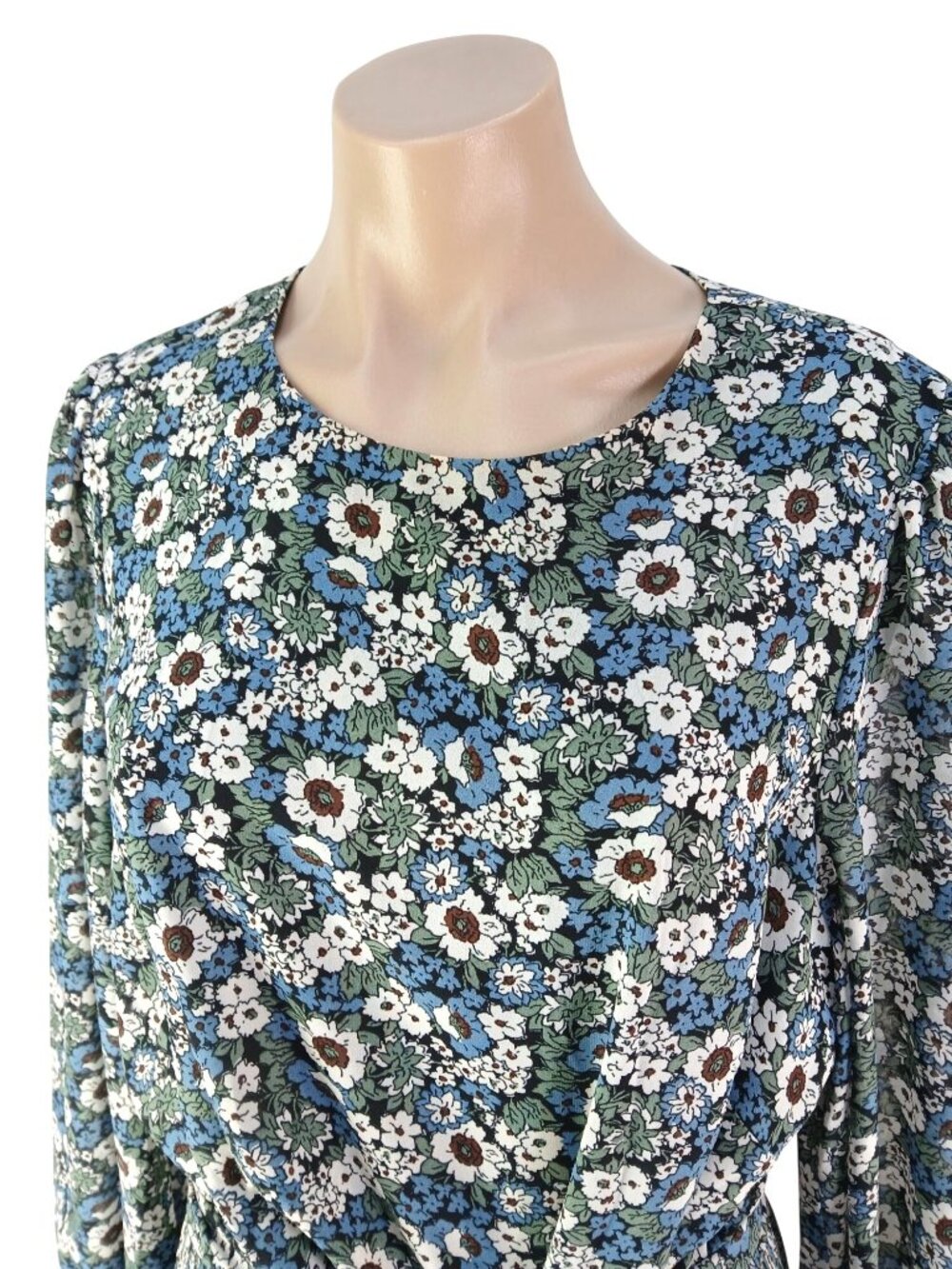 Boden Floral Tiered Long Sleeve Dress US 14 Blue Green Multicolor Plisse Mini - Picture 10 of 16